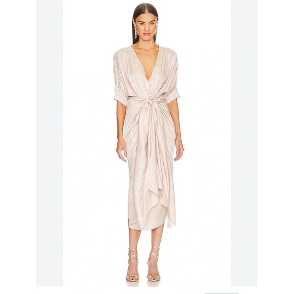 Callahan Knitwear Dresses & Skirts - Callahan‎ Knitwear Champagne Blush Jacquard Knot Front V-Neck Midi Dress Medium